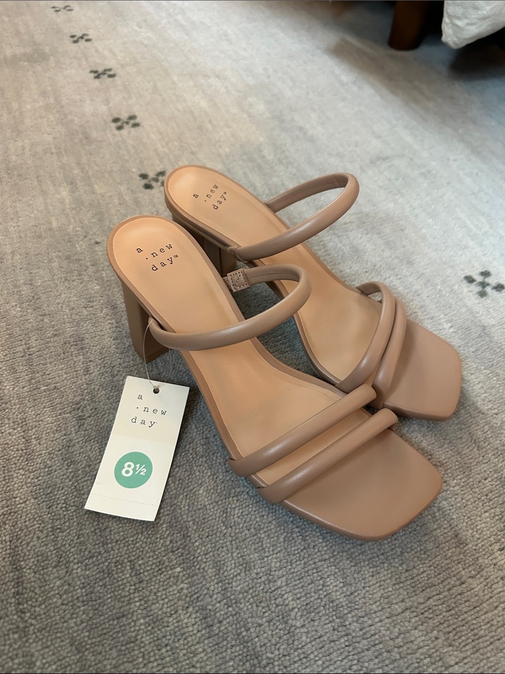 A New Day Nude Strappy Block Heel Slide Sandals
